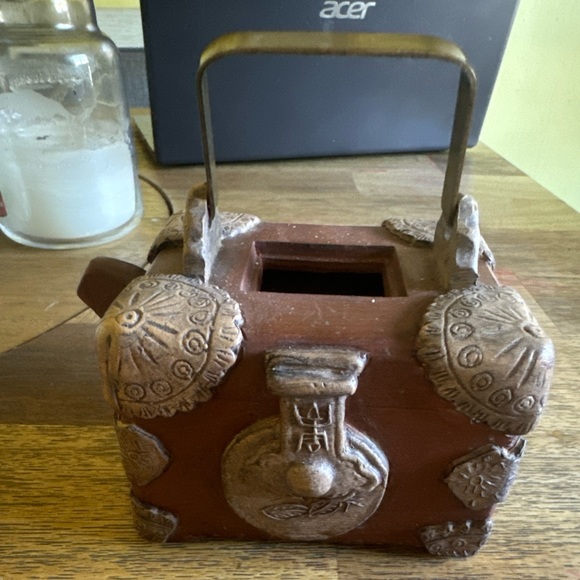 Ornate Antique Yixing Clay Qianlong Marked Treasure Box Teapot